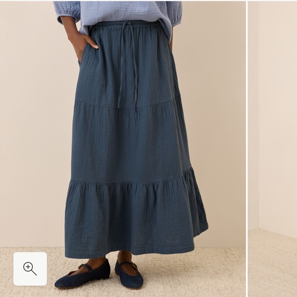 Pact Coastal Double Gauze Tiered Maxi Skirt in French Navy - Picture 2 of 10